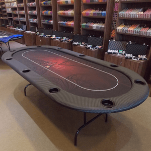 Mesa de Poker Oval 2,40 x 1,10 Com Porta Copos Vermelha