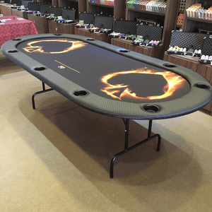 Mesa de Poker Oval 2,40 x 1,10 Com Porta Copos Espada com Fogo