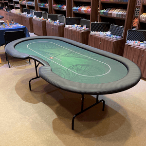 Mesa de Poker Oval 2,20 x 1,10 Verde - Com Entrada Dealer, Pés Dobráveis, Borda Baixa, Curvim Especial 3D