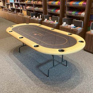 Mesa de Poker Oval 2,40 x 1,10 Com Porta Copos Preto Luxo Courvin Dourado