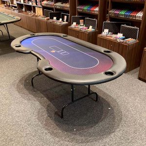 Mesa de Poker Oval 2,00 x 1,00  Com Entrada Dealer, Pés Dobráveis, Borda Baixa, Courvin Especial 3D, Porta Copos
