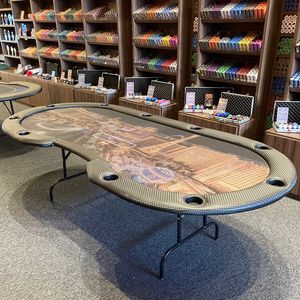 Mesa de Poker Oval 2,60 x 1,20 Preto Las Vegas Com Porta Copos
